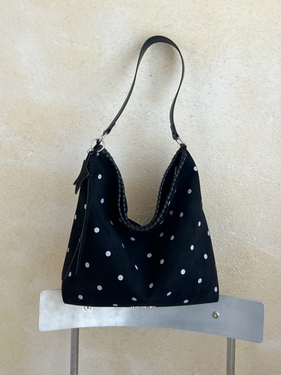 handbag in light pink with polka dot and shoulder strap