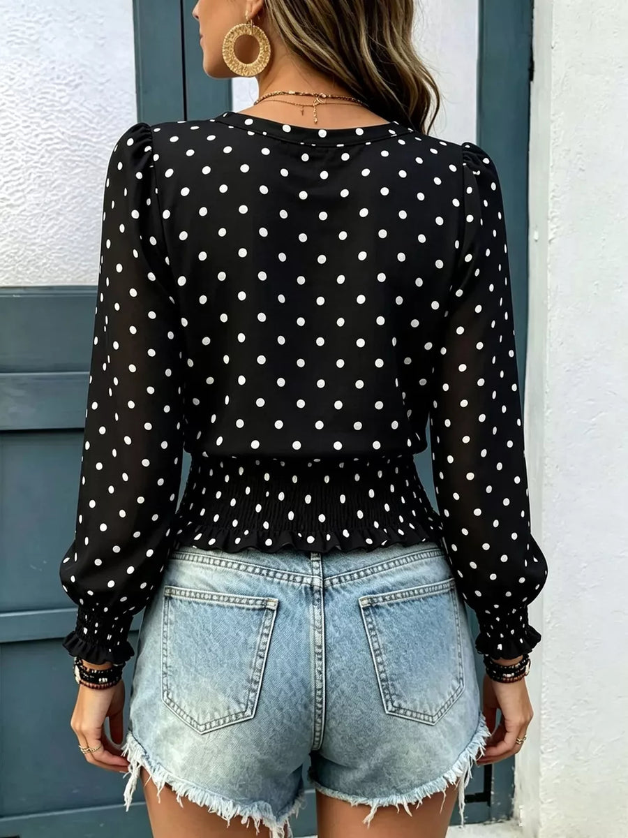 Polka Dot V-neck Smocked Blouse option 7