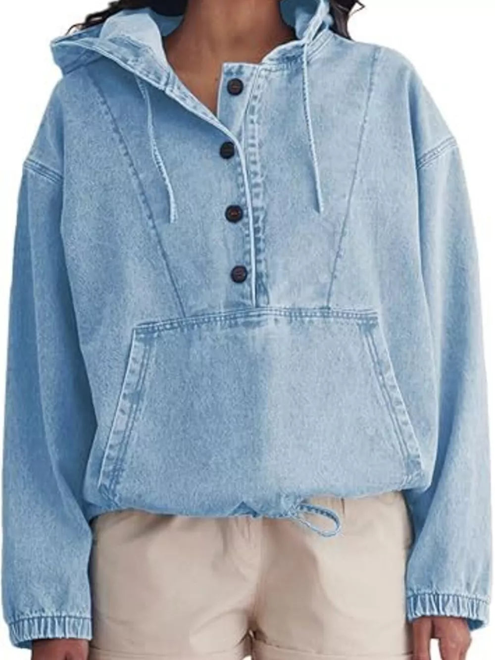 Medium Blue pullover hoodie with kangaroo pocket and long sleeve