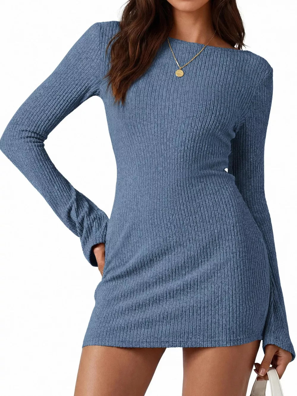 classic sweater dress in black with boat neck