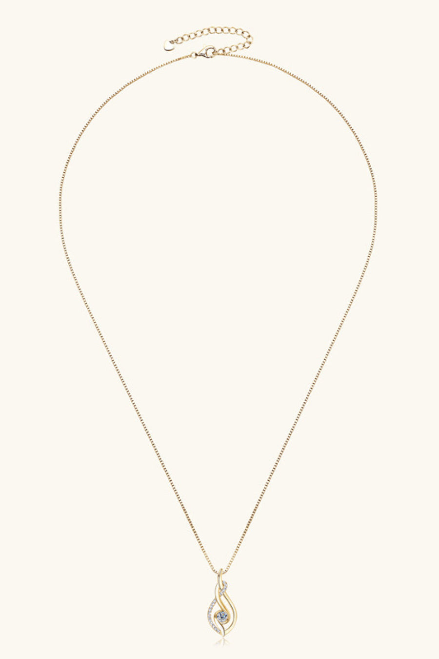 Gold infinity swirl pendant necklace with moissanite and diamond accents.