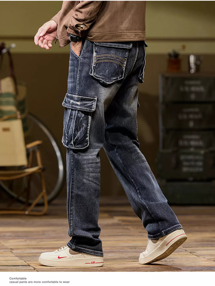 72 cargo jeans in dark wash denim with loose silhouette