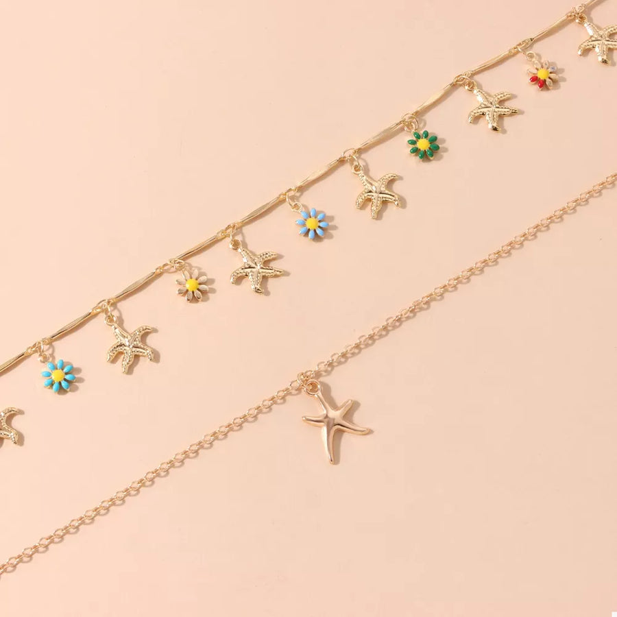 necklace in Gold with starfish and double-layered