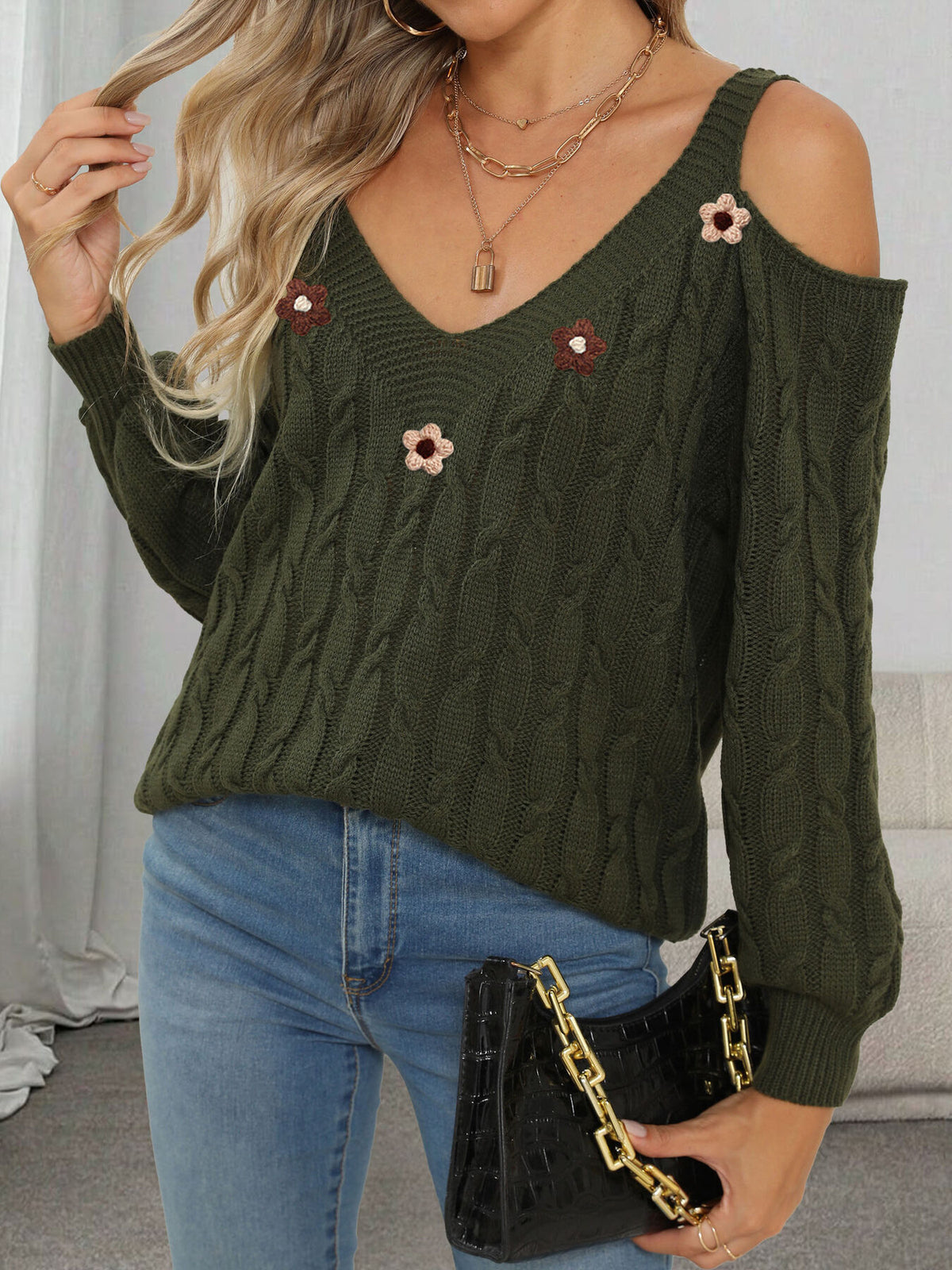Camel Color relaxed pullover sweater with v-neck
