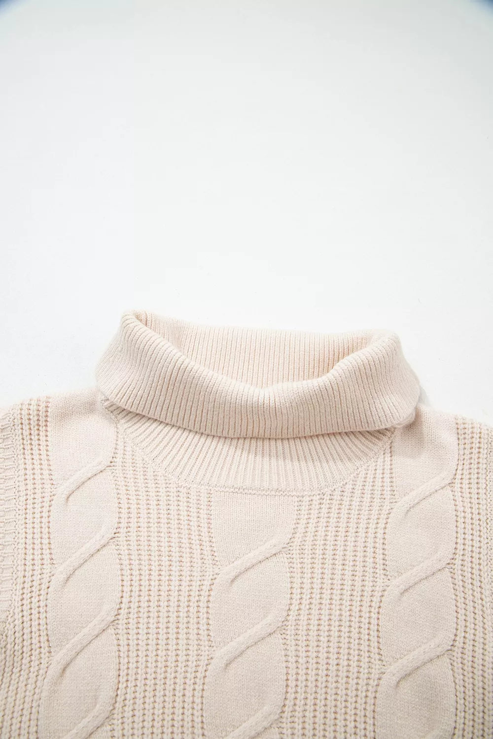 turtleneck sweater in Beige with cable knit and cable-knit