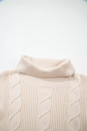 turtleneck sweater in Beige with cable knit and cable-knit