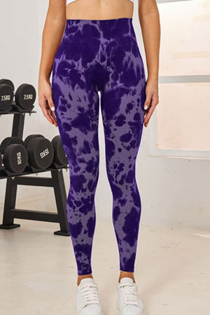 Purple tie-dye high-waist sculpt leggings with a full-length cut.