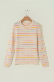 ivory crewneck sweater with ribbed cuffs and long sleeve