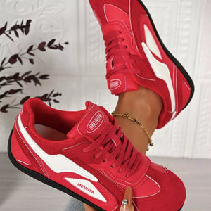 Round Toe Lace Up Sneakers in Red