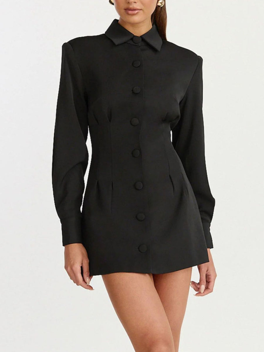 modern mini dress in dark brown with collared