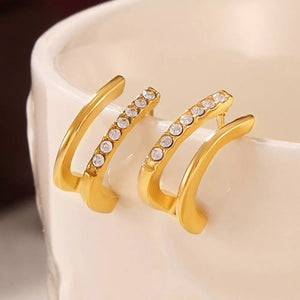 18K Gold-Plated, Titanium Steel, Rhinestone Care instructions: Avoid wearing dur earrings in Gold with straight silhouette