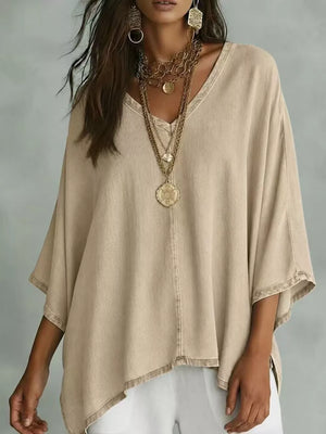 V-neck Batwing Sleeve T-shirt in Apricot