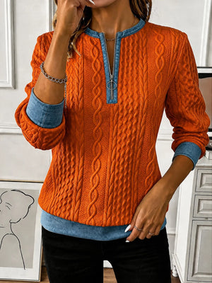 Light Gray sweatshirt with quarter-zip and cable knit