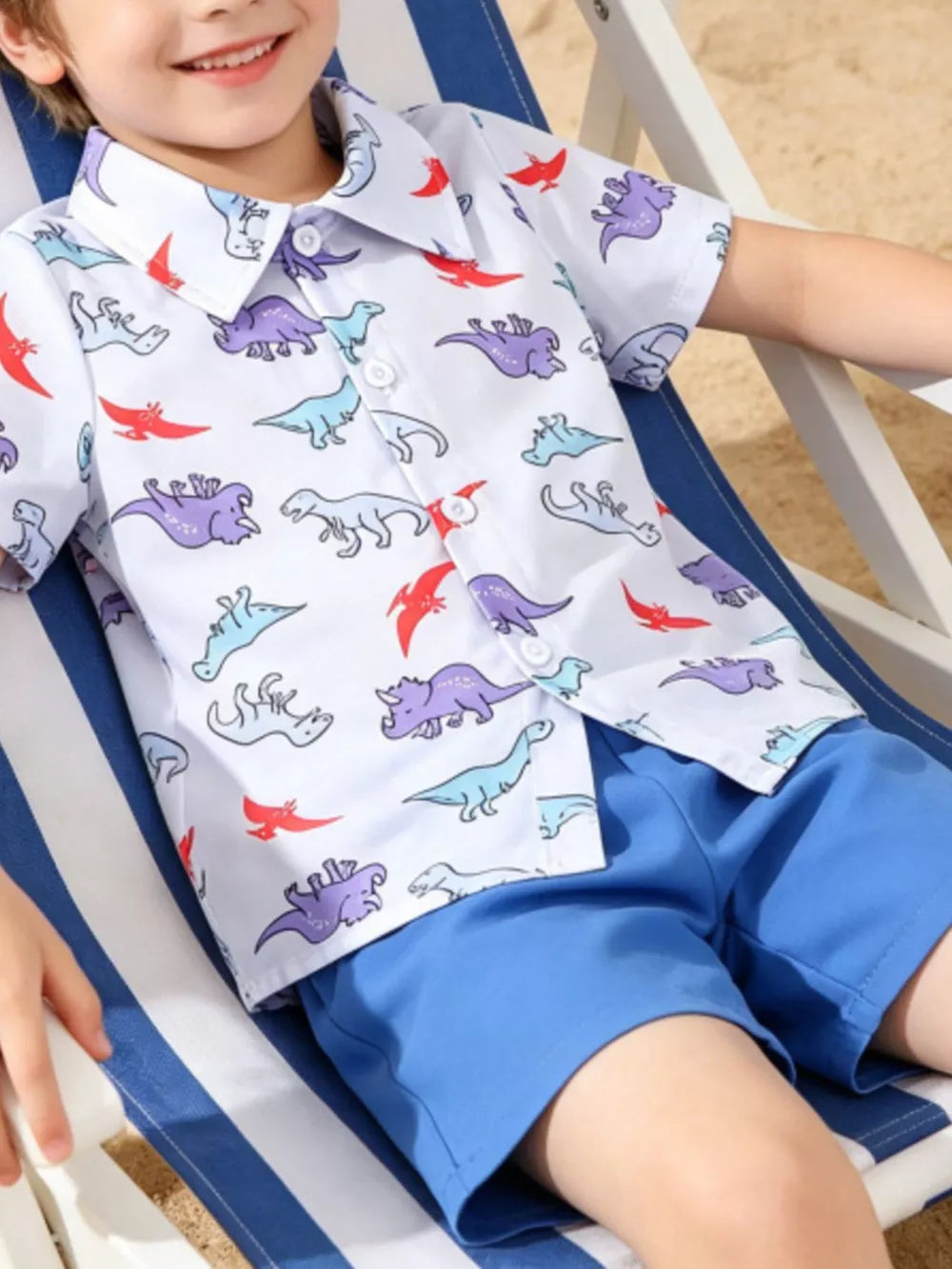 Blue dinosaur adventure toddler shirt and shorts set