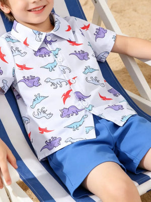 Blue dinosaur adventure toddler shirt and shorts set