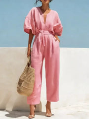 White Tie Waist Wide Leg Jumpsuit