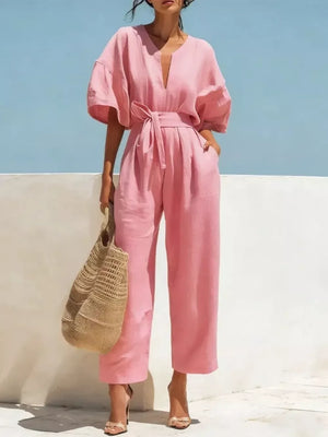 White Tie Waist Wide Leg Jumpsuit