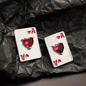 earrings featuring playing card motif in red with Resin,Zinc alloy,Rhinestone,Silver-plated Care instructions: Avoid wearing