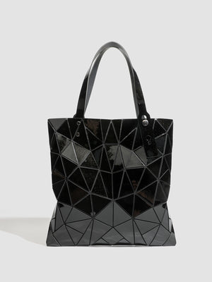 black PVC Imported Size &amp handbag with geometric and snap