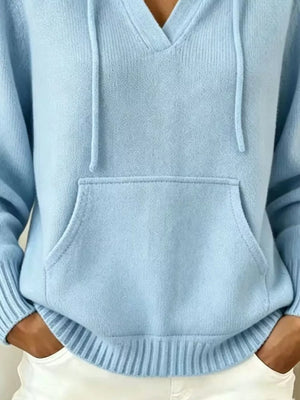 Kangaroo Pocket Hooded Sweater in Light Blue with pocketed