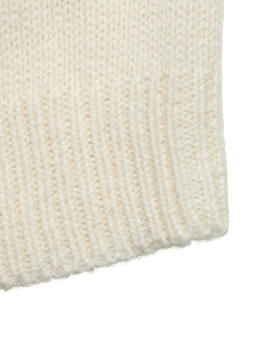 cardigan in cream with chinese knot buttons and hip-length