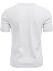 White cotton t-shirt with subtle waffle texture, short sleeves, and crew neck.