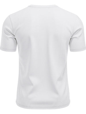 White cotton t-shirt with subtle waffle texture, short sleeves, and crew neck.