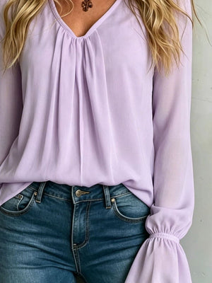Light Blue relaxed blouse with v-neck