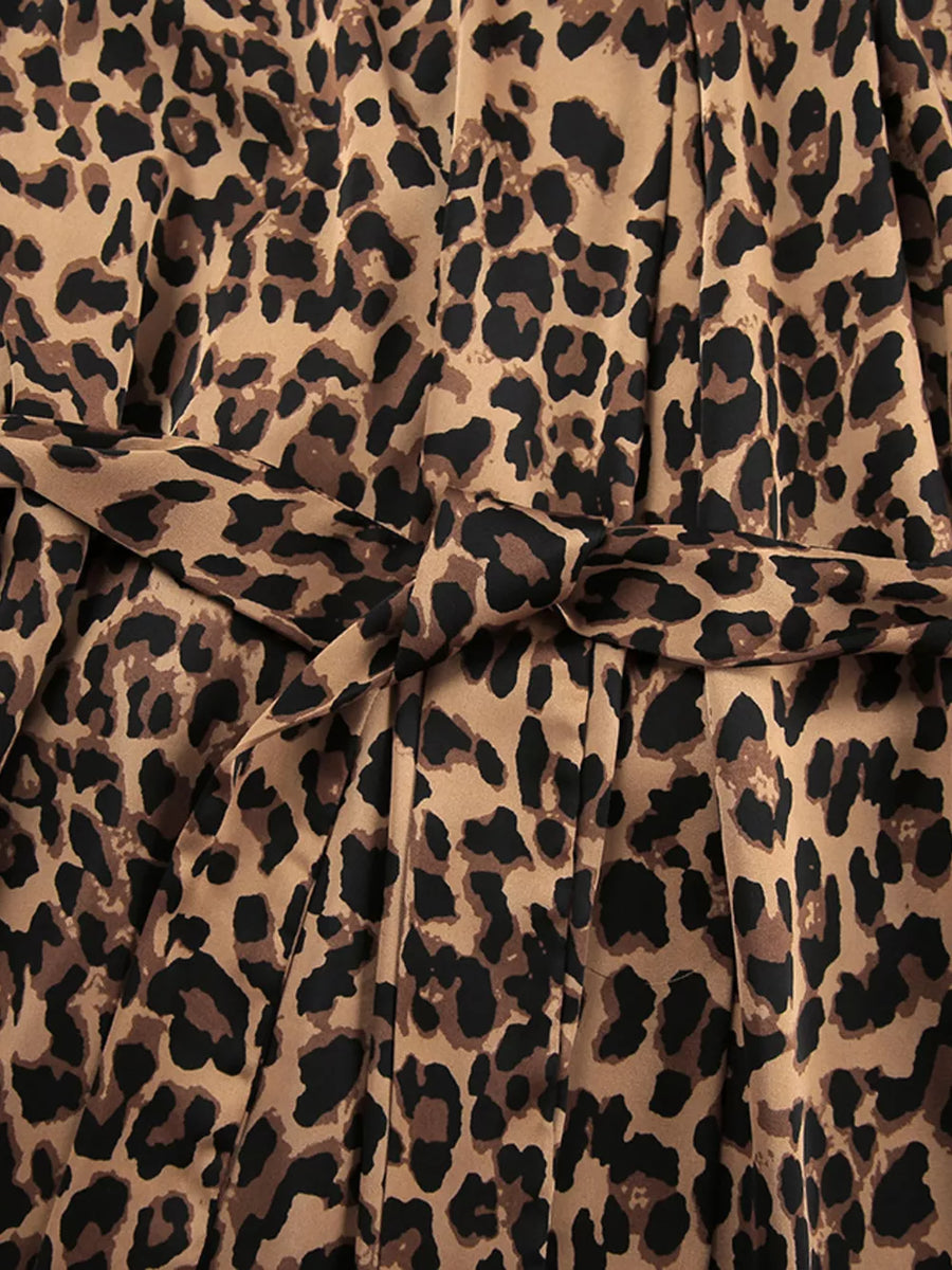 Leopard Print Feather-trimmed Lounge Robe in black