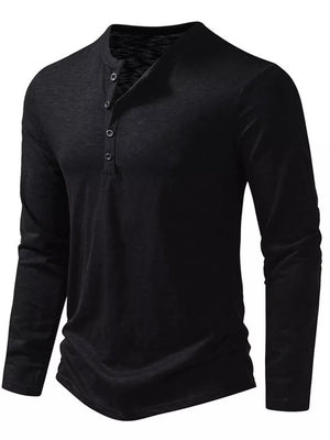 White Men's Long Sleeve Henley T-shirt