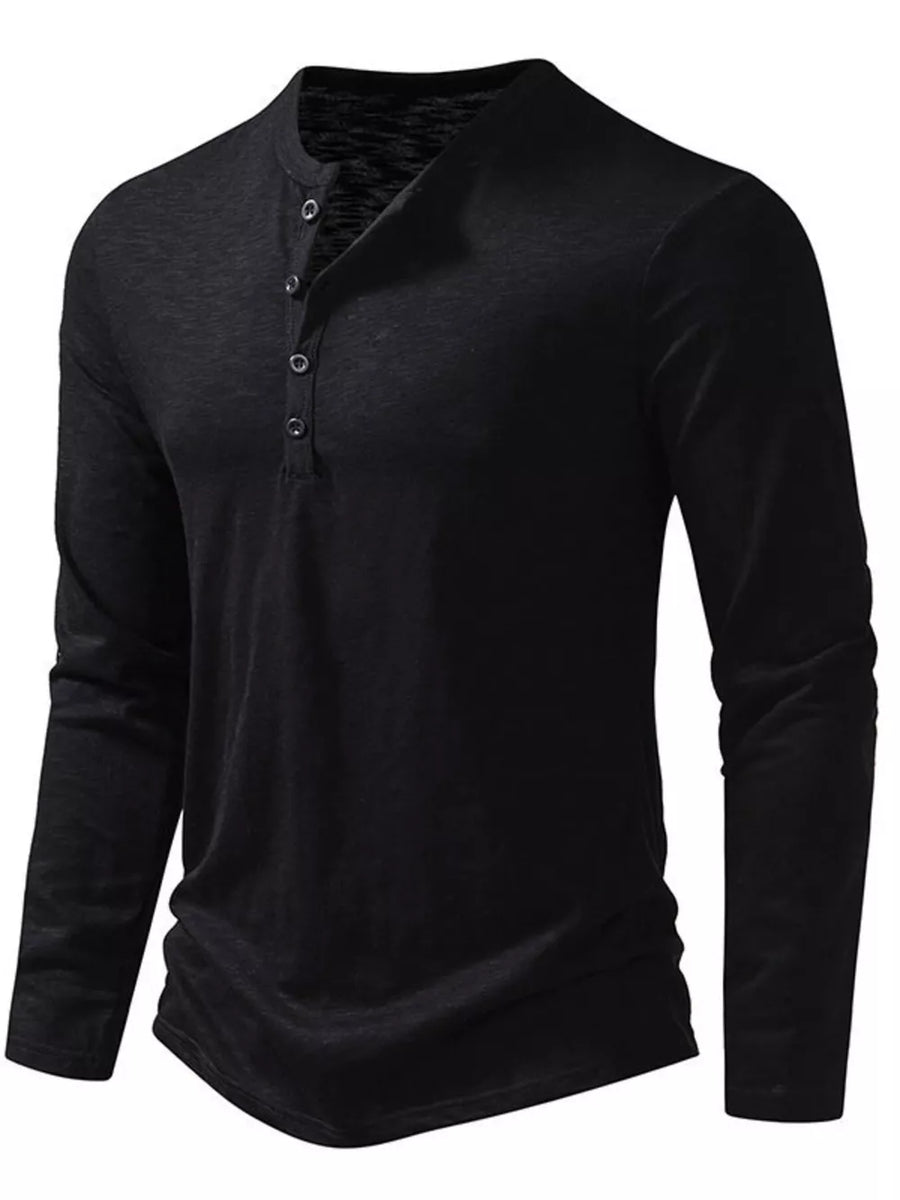 White Men's Long Sleeve Henley T-shirt