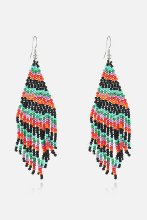 Beaded Christmas tree drop earrings in Style B with colorful beads and fringe detail.