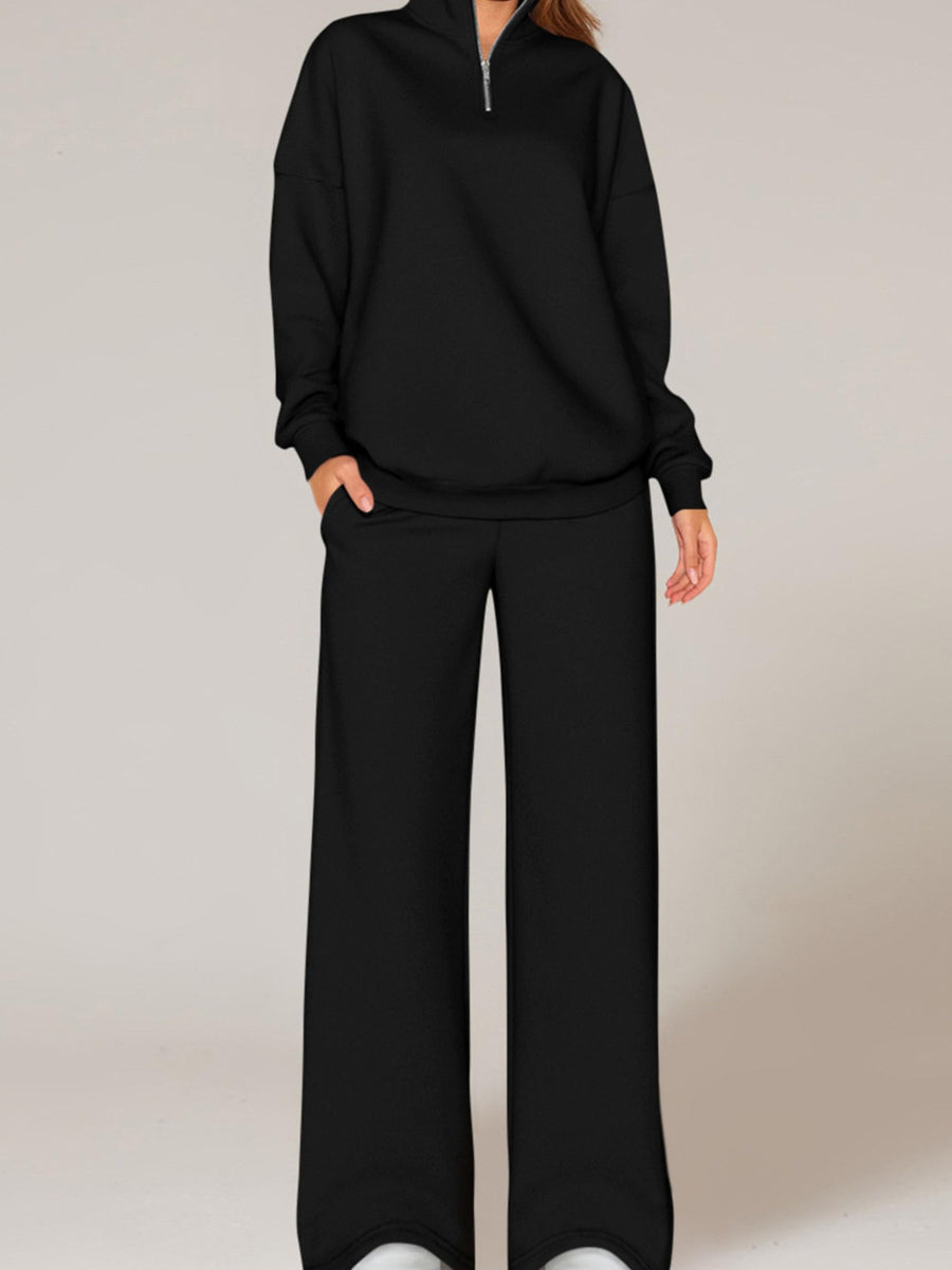 chocolate brown relaxed sweat set with mock neck