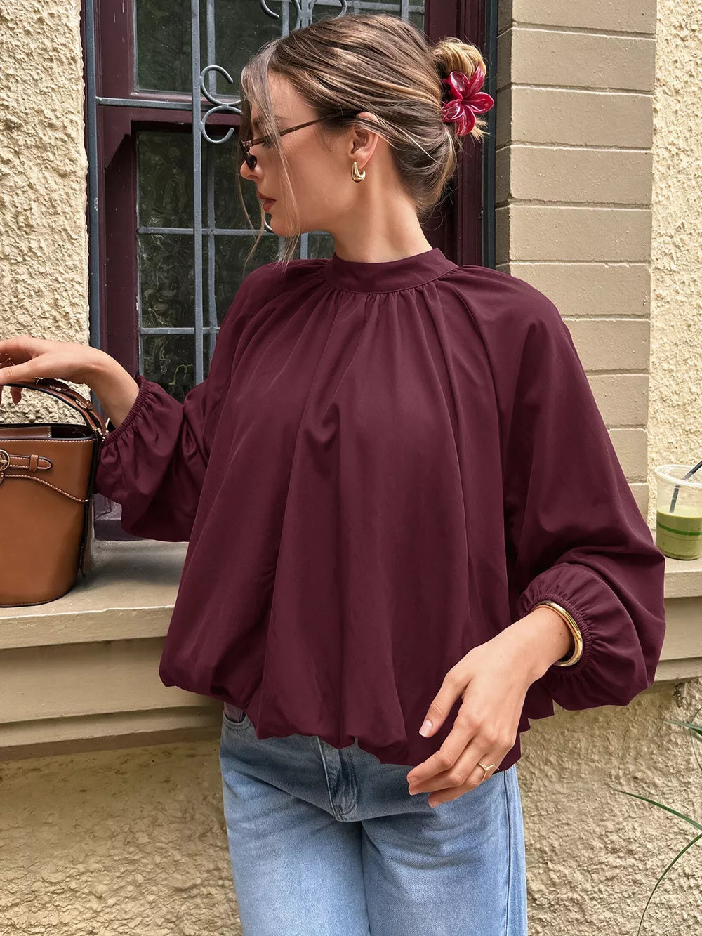 96% polyester, 4% elastane Care instructions: Machine wash cold blouse in Fuchsia Pink with relaxed silhouette