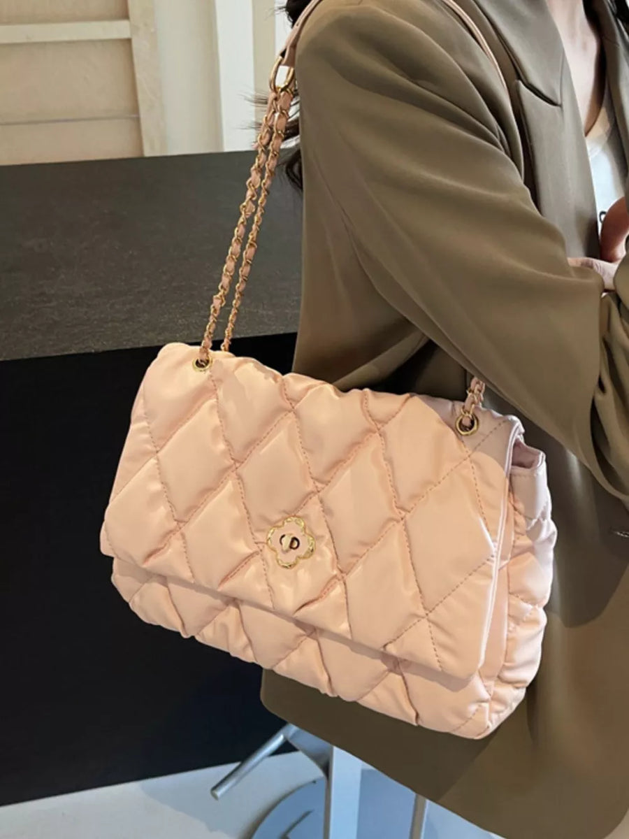 Quilted Chain Shoulder Bag in Pink