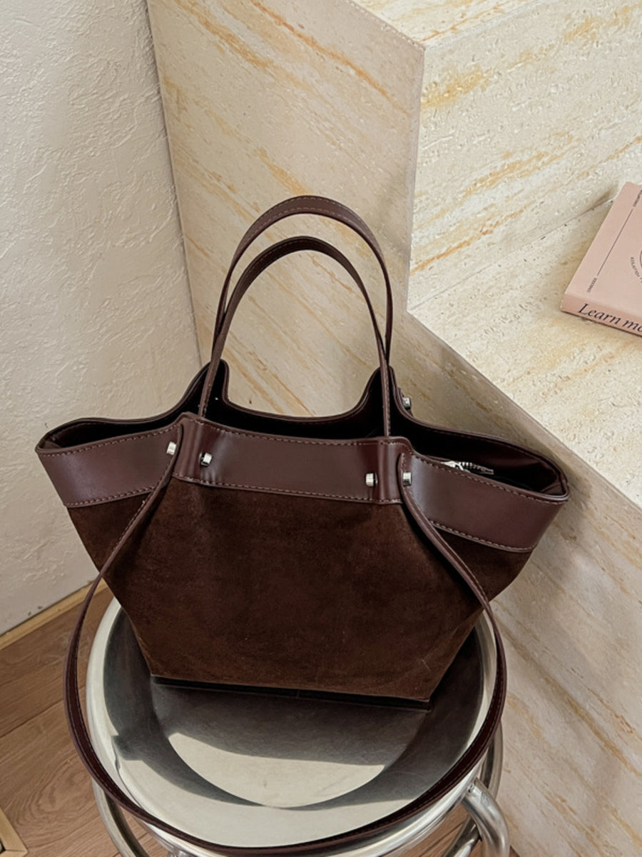 Leather Trim Medium Tote Bag in Black