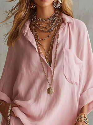 100% polyester Care instructions: Machine wash cold shirt and shorts set in Dusty Pink with oversized silhouette