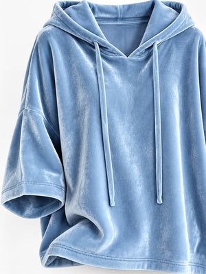 pullover hoodie in Black with drawstring and hip-length