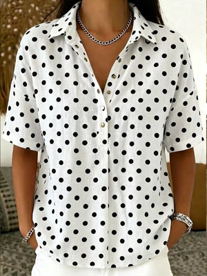 Light Blue Full Size Polka Dot Short Sleeve Shirt Plus Size