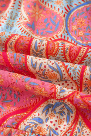 Paisley Print V-neck Short Sleeve Boho Dress