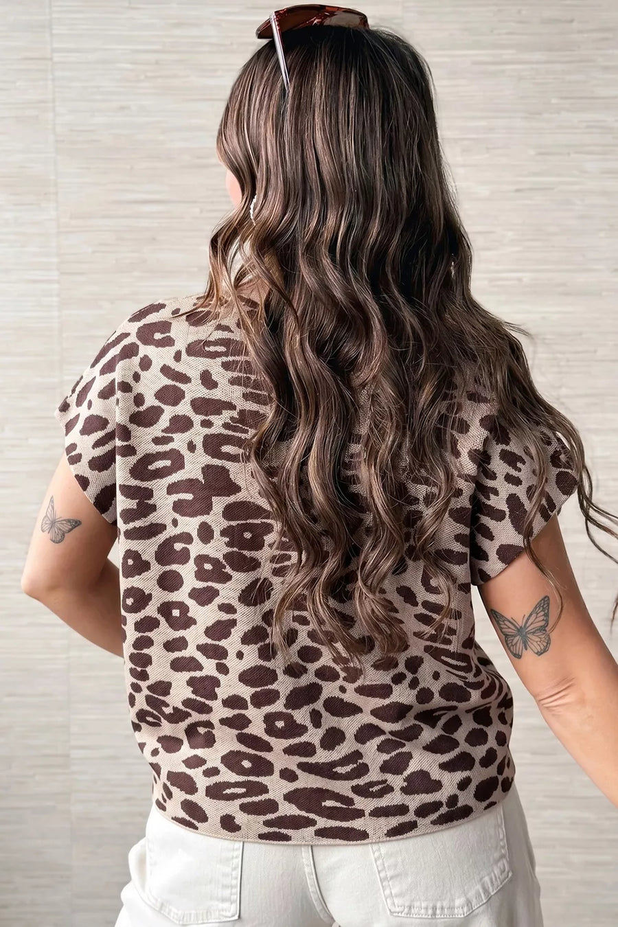Leopard Print Short Sleeve Knit Pullover Sweater in this colorway