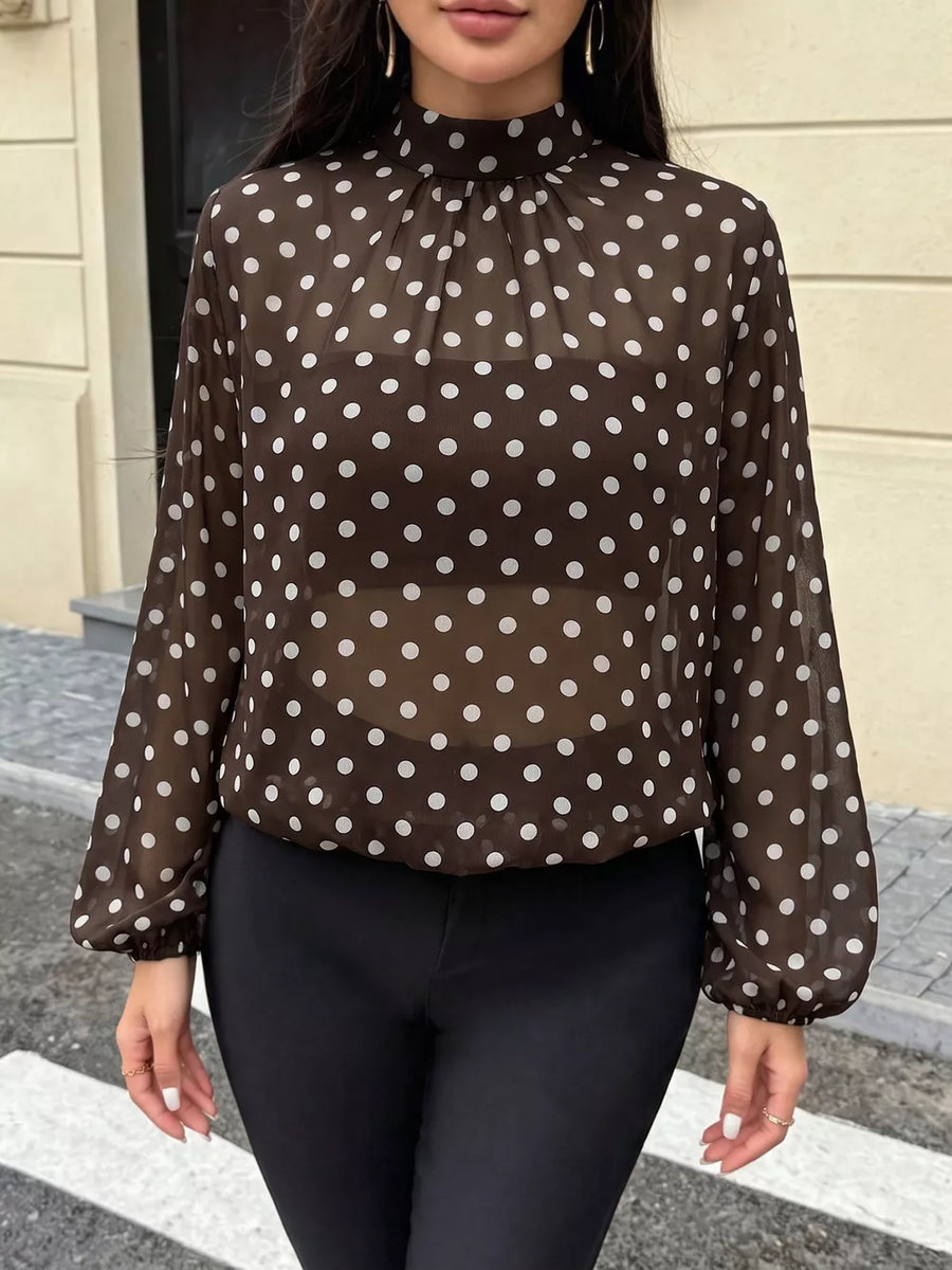 classic blouse in Coffee Brown with mock neck
