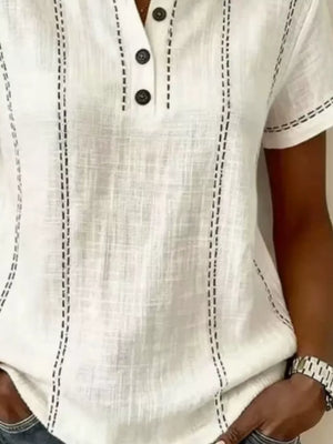 Button Detail Short Sleeve Blouse Plus Size in Caramel