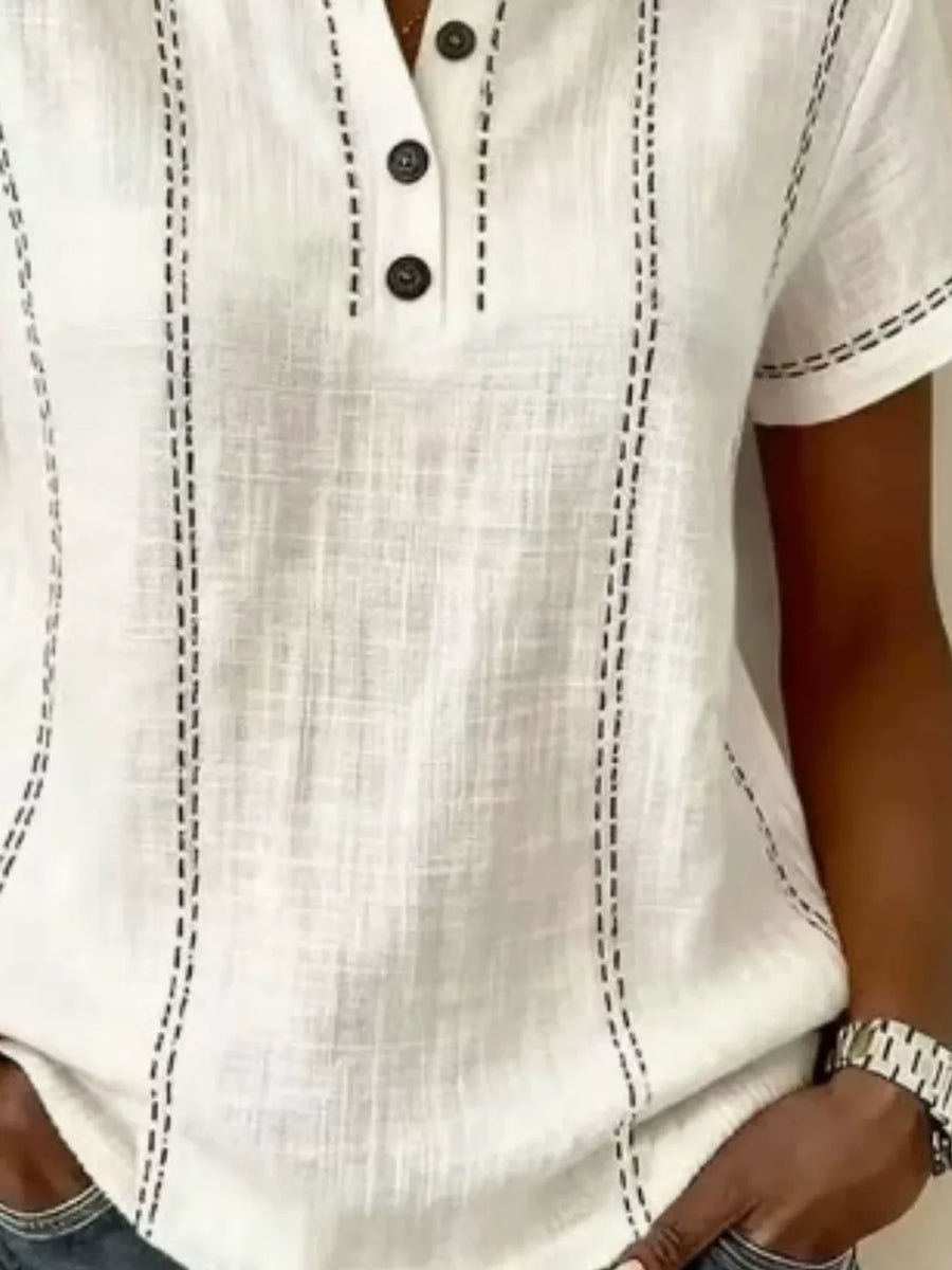 Button Detail Short Sleeve Blouse Plus Size in Caramel
