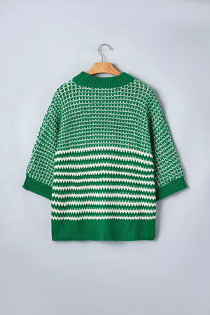 pullover sweater in Moss with striped and stretch