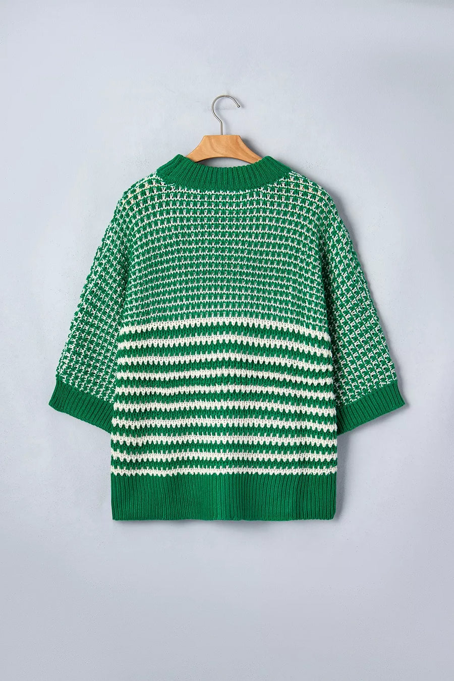 pullover sweater in Moss with striped and stretch