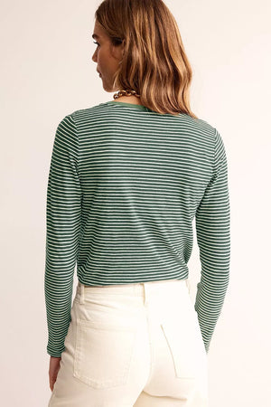 Stripe V Neck Stretchy Long Sleeve Top option 7