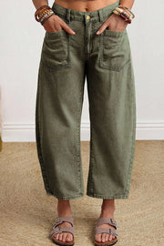 Army Green with Four Leaf Clover Solid Color Ankle Jeans