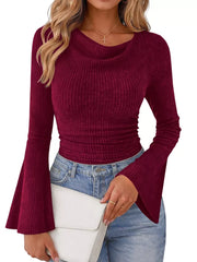 Apricot pullover sweater with hip-length and pullover