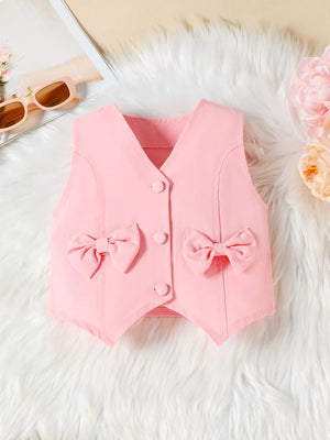 Pink baby vest with two bowknot details and button closure